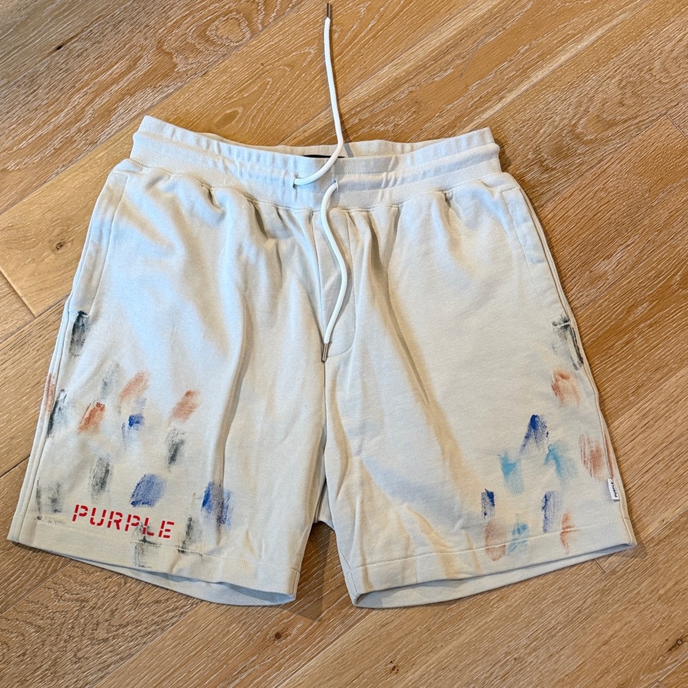 Purple Men's Artistic Shorts - Cream